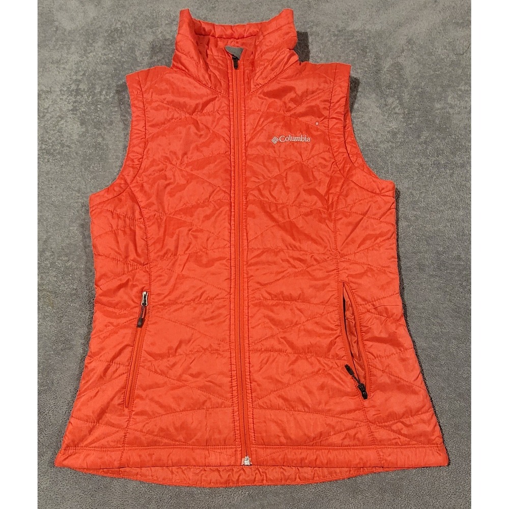 Columbia Omni-Heat Puffer Vest Orange Quilted Insulated Full Zip WL1471 Mens S